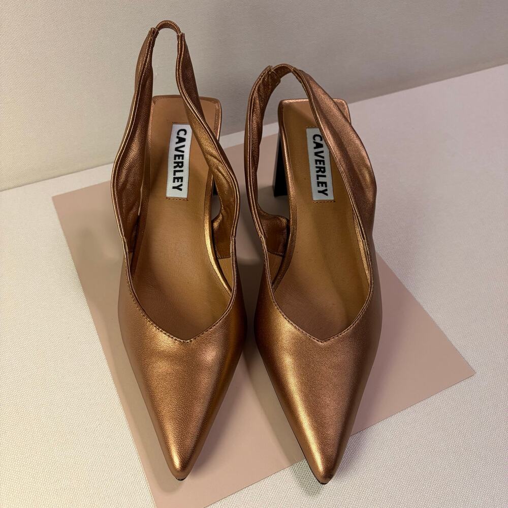 CAVERLEY Bronze Metallic Pointed Toe Slingback Pumps Heels Size 38 US 7.5
